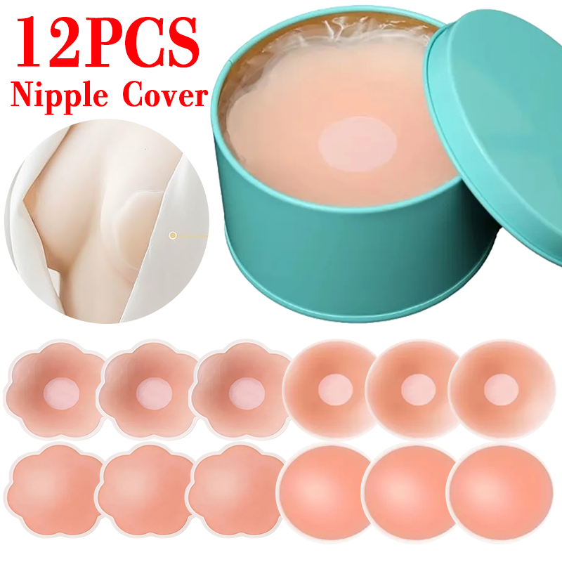 Silicone Bra Adhesive - 6/12 Stück unsichtbare selbstklebende Brustpads, wiederverwendbare